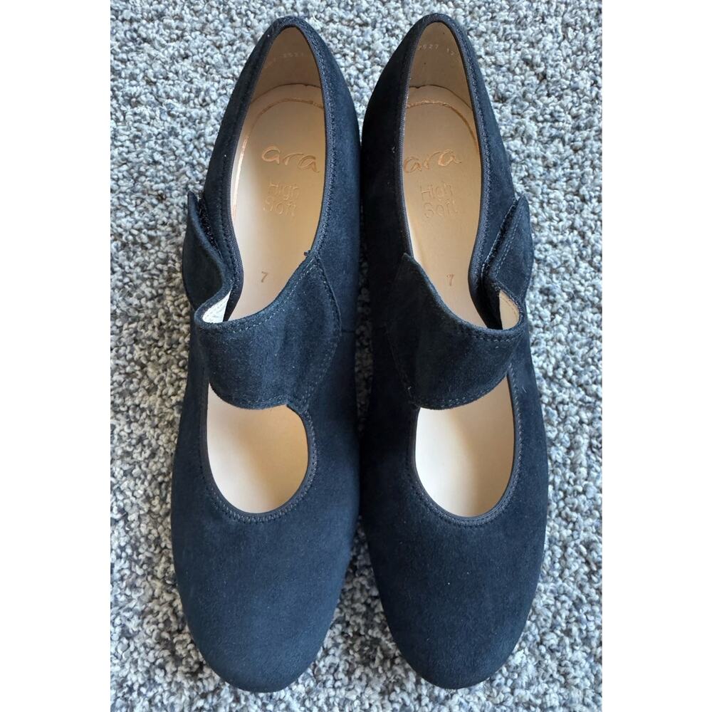 Ara Genuine Suede Black Chunky Heel Mary Jane’s Comfort Classic Work US 9.5